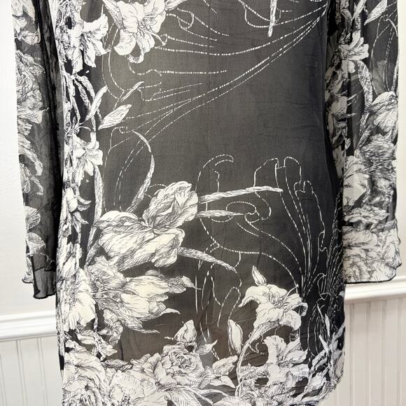 Citron Size XL Cardigan 100% Silk Floral Whimsigoth Dark Fairy Boho Sheer Floral - Picture 14 of 15